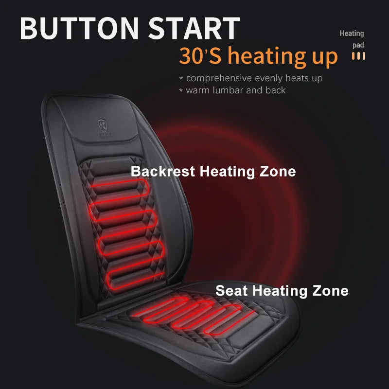 Car Heated Seat Cover 12/24V 30‘ Fast Heating Seat Cushion Universal Car Seat Heater Durable Cloth Thicken Car Heating Pad