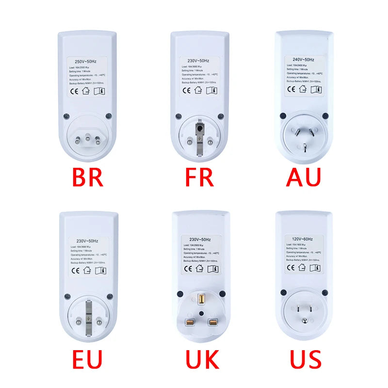 Electronic Digital Timer Switch 24 Hour Cyclic EU UK AU US FR BR Plug Kitchen Timer Outlet Programmable Timing Socket 220V 120V