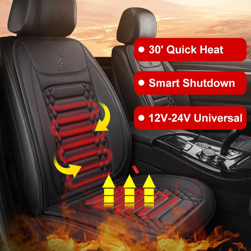 Car Heated Seat Cover 12/24V 30‘ Fast Heating Seat Cushion Universal Car Seat Heater Durable Cloth Thicken Car Heating Pad