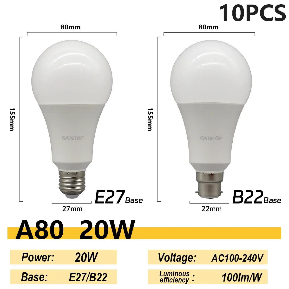 Energy Saving Bulb E27 B22 Lamps A60 A80 AC220V 230V 110V LED Light 20W 18W 24W for Home Derection Living Room Lighting