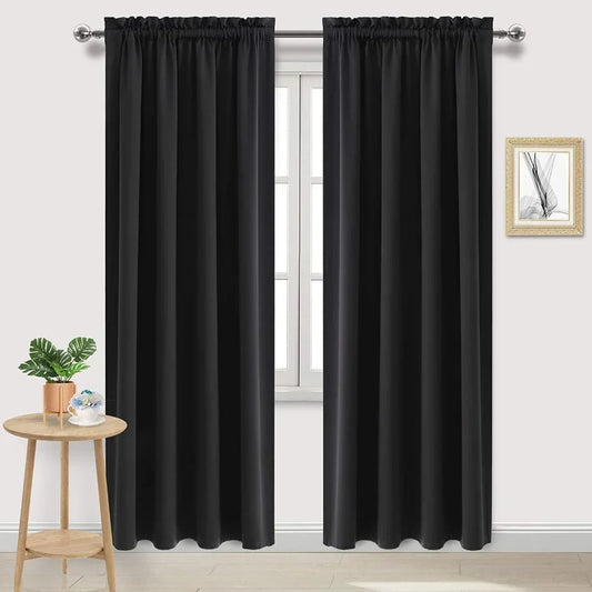 1Pc Black Blackout Curtains Light Reducing Thermal Insulated Grommet Black Out Curtains Panels Drapes for Living Room Bedroom