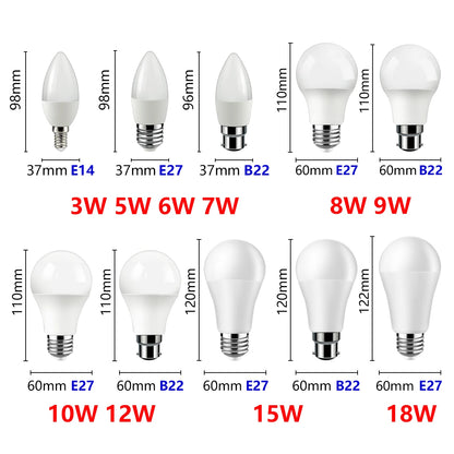 LED Energy Saving Bulb AC220V E14 E27 B22 3w-24w 3000K 4000K 6000K Lamp With Ce Rohs For Home Office Interior Decoration