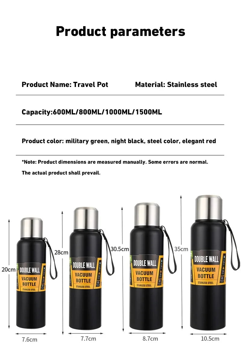 New 500/800/1000/1500ml Stainless Steel Super Large Capacity Vacuum Flask Portable Insulated Tumbler With Thermo Bottle Tumbler