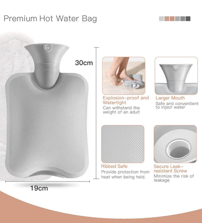 Hot Water Bag with Cover 2L Hot Water Bottle for Bed Warm Water Bag Hand Feet Warmer Hot Compress Menstrual Cramps Pain Relief